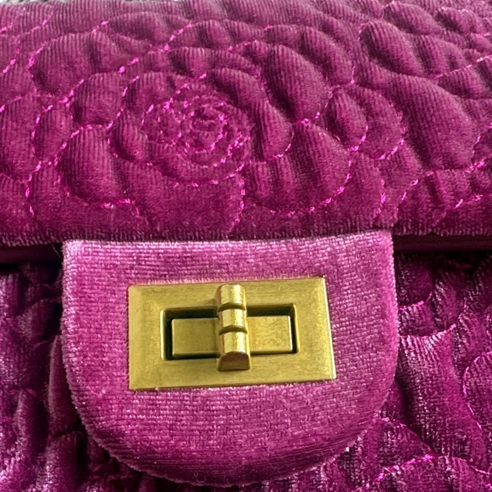 Plush Quilted Pink Shoulder Bag with Chain Strap Gold Hardware